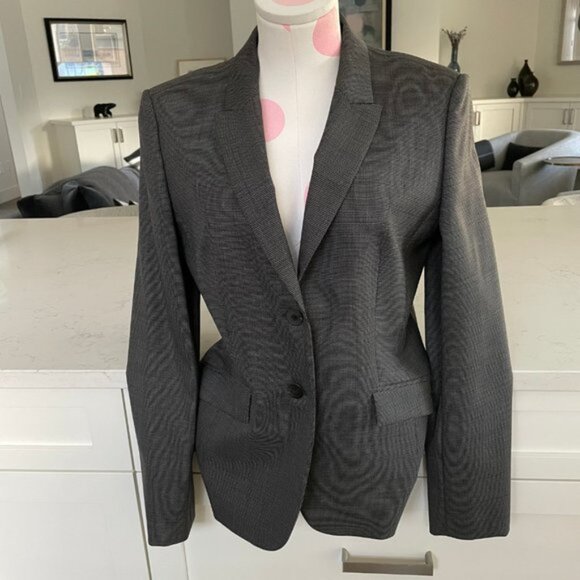 Hugo Boss Julea1 2 Button Notch Collar Virgin Wool Lined Blazer Grey   Blk Sz 6 - Picture 13 of 13